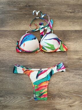 Red and Blue Triangle Bikini Top with Adjustable Ties & Bottoms